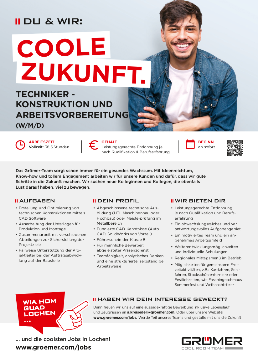 COOLE ZUKUNFT. TECHNIKER - KONSTRUKTION UND ARBEITSVORBEREITUNG (W/M/D)